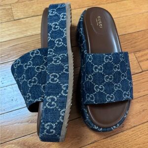 Gucci Angelina Sandalo Platform 55 mm Jacquard Denim